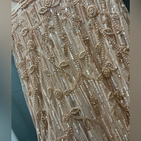 New Mac Duggal 9064 Sequined V Neck Sheath Blush Pink Sleeved Maxi Formal dress - Picture 16 of 17